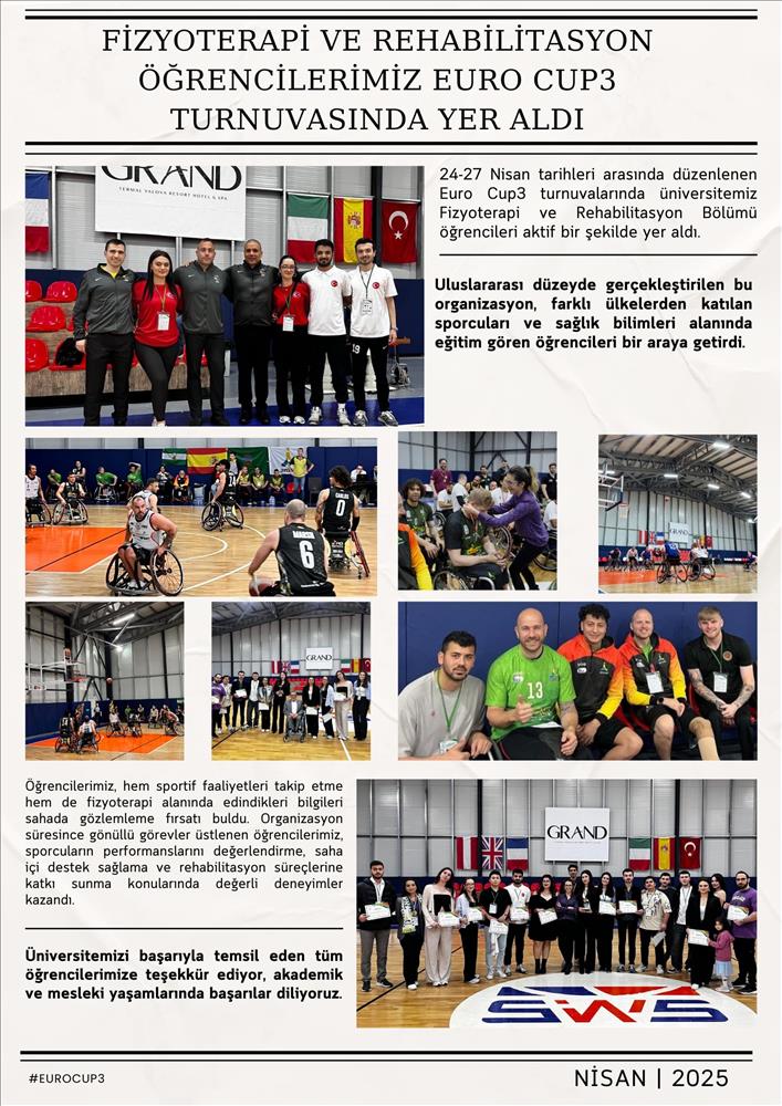 Fizyoterapi ve Rehabilitasyon Bölümü Öğrencilerimiz EURO CUP3 Turnuvasında Yer Aldı